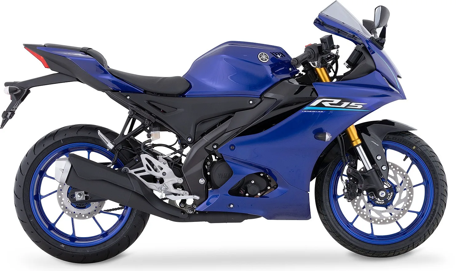 Yamaha R15 en color Azul racing, vista lateral